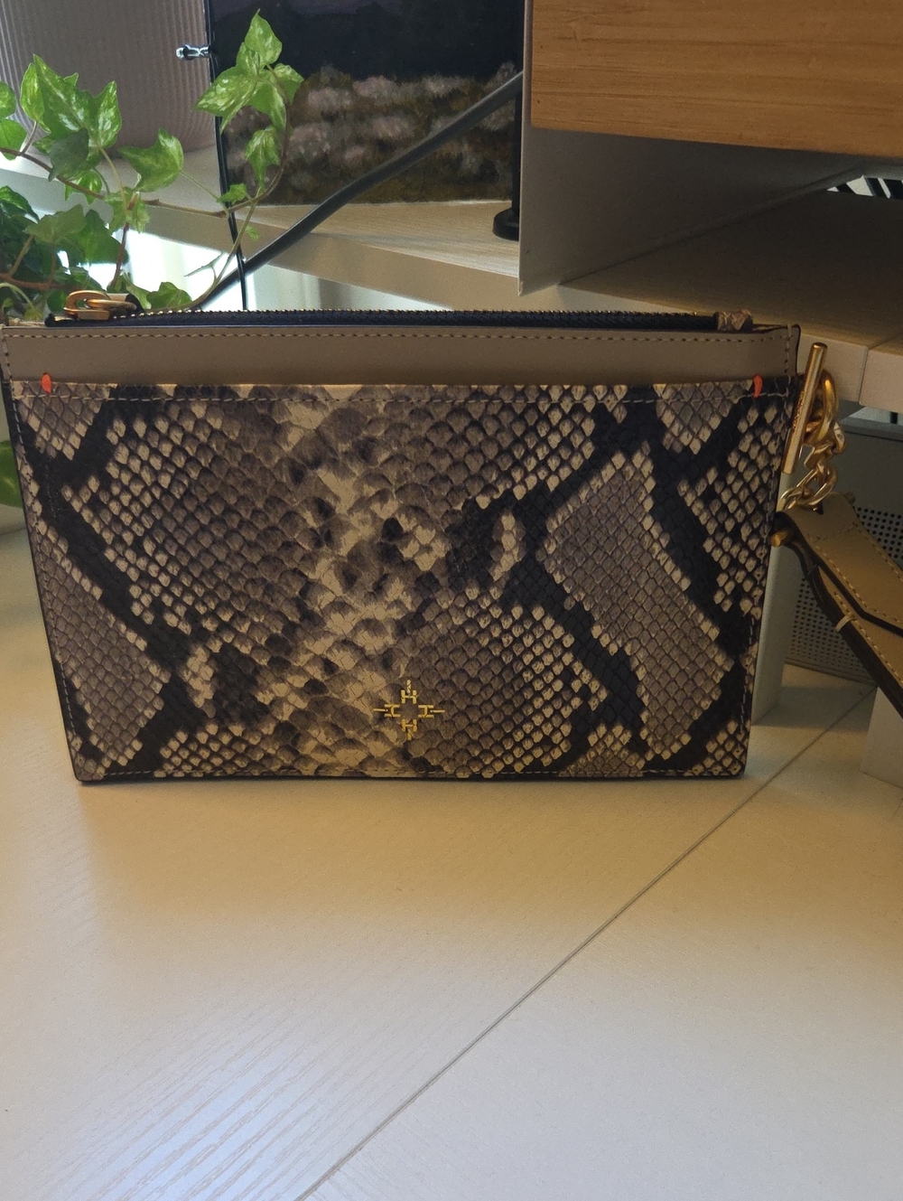 India Hicks Gray and Black Snake-Print Wristlet